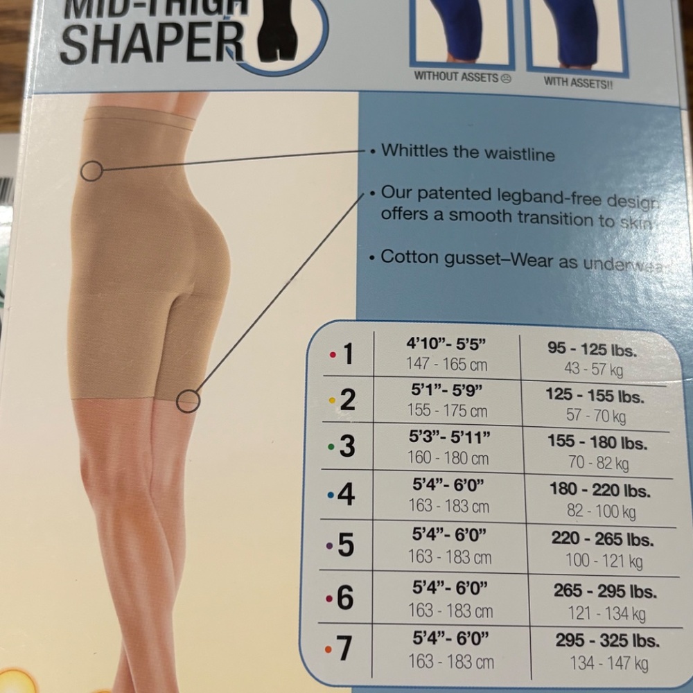 Assets By Sara Blakely Hi Waist Mid Thigh Shaper Waist Control Nude Spanx Size 2 - Picture 7 of 9